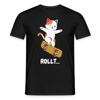 Skate Katze Rollt auf dem Skateboard - Männer T-Shirt - Schwarz - Vorne - AI Model Male 178 light (178cm)