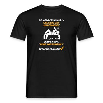 Alcool Aime ton ennemi. Cadeau Humour Anniversaire - T-shirt homme - noir - Devant - AI Model Male 178 light (178cm)