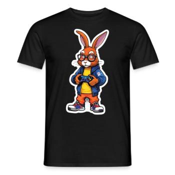 Gamer bunny with controller - Men's T-Shirt - black - Front - AI Model Male 178 light (178cm)