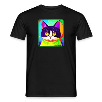 Chat de mauvaise humeur aux couleurs vives - T-shirt homme - noir - Devant - AI Model Male 178 light (178cm)