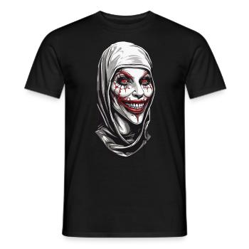 Creepy nun horror and disgust on Halloween - Men's T-Shirt - black - Front - AI Model Male 178 light (178cm)