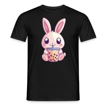 Rabbit drinks bubble tea - Men's T-Shirt - black - Front - AI Model Male 178 light (178cm)