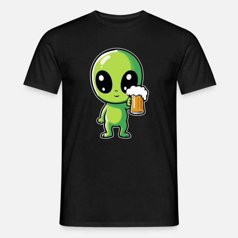 Alien mit Bier - Männer T-Shirt - Schwarz