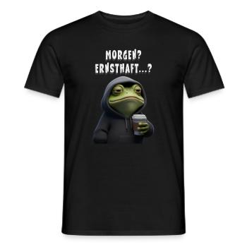 Tired frog with coffee – morning grouch humor - Men's T-Shirt - black - Front - AI Model Male 178 light (178cm)