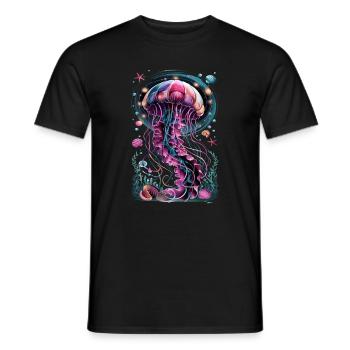 Glowing Jellyfish Underwater World Illustration - Men's T-Shirt - black - Front - AI Model Male 178 light (178cm)