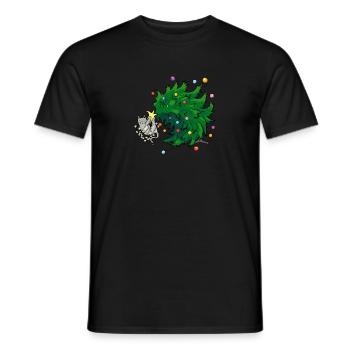 Cat and the christmas tree - Men's T-Shirt - black - Front - AI Model Male 178 light (178cm)