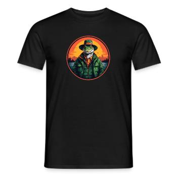 Colorful Alligator Crocodile with Sunglasses and Hat - Men's T-Shirt - black - Front - AI Model Male 178 light (178cm)