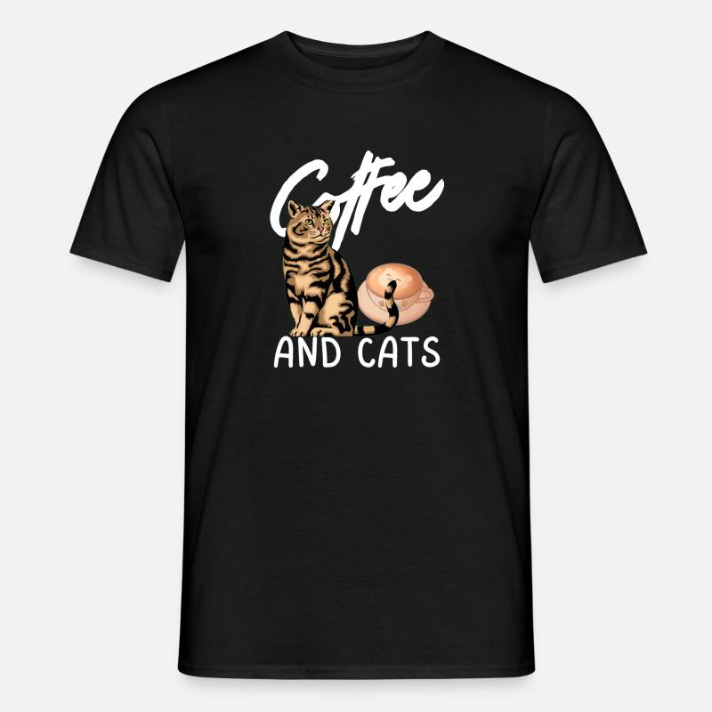 Kaffee und Katzen Hemd - Männer T-Shirt - Schwarz