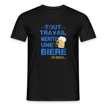 Tout travail mérite une bière cadeau apèro alcool - T-shirt homme - noir - Devant - AI Model Male 178 light (178cm)