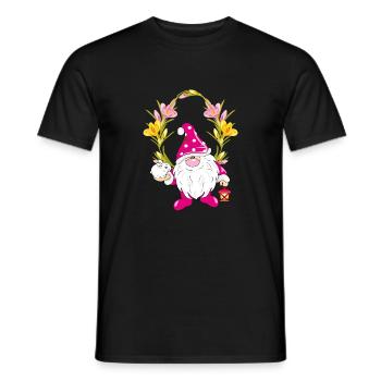 Lustiger Zwerg mit einem niedlichen Hasen in Blumenrahmen - Männer T-Shirt - Schwarz - Vorne - AI Model Male 178 light (178cm)
