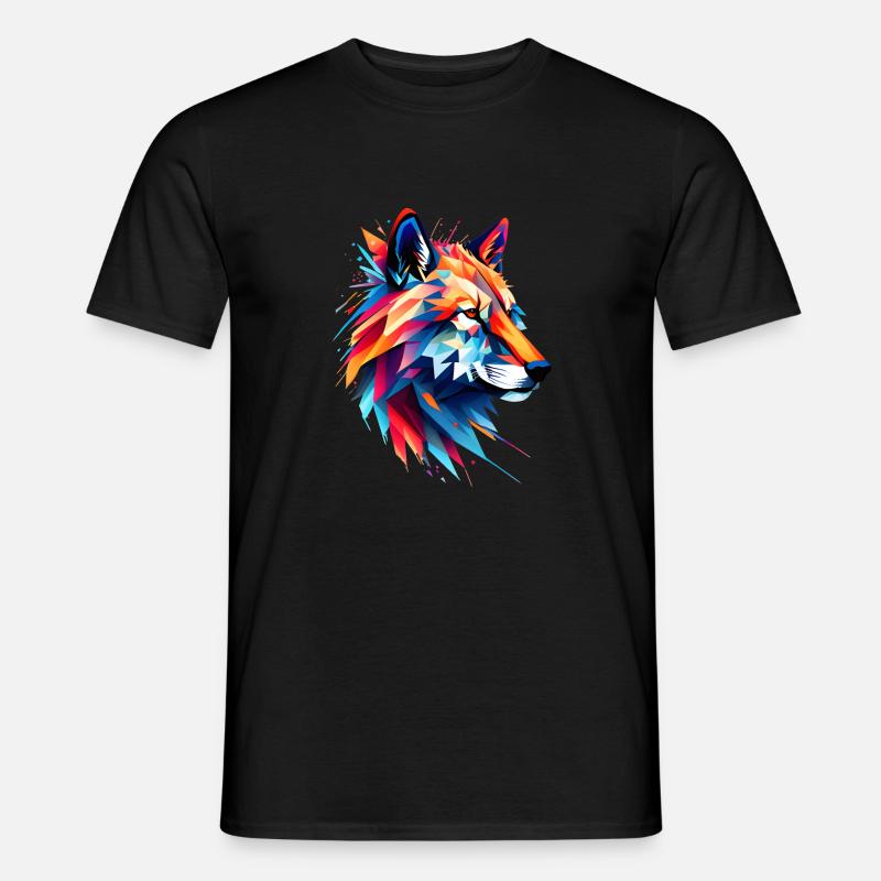 Bunter Wolfsblick - Männer T-Shirt - Schwarz