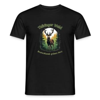Thuringia-Germany's Green Heart Deer - Men's T-Shirt - black - Front - AI Model Male 178 light (178cm)