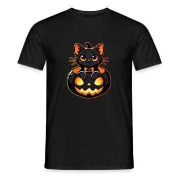 Cute Halloween Cat in Pumpkin - Männer T-Shirt - Schwarz - Vorne - AI Model Male 178 light (178cm)