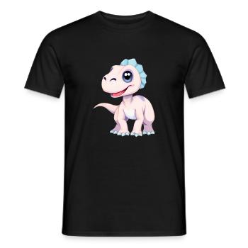 Verspielter lila Dinosaurier, der nach dem Himmel greift - Männer T-Shirt - Schwarz - Vorne - AI Model Male 178 light (178cm)