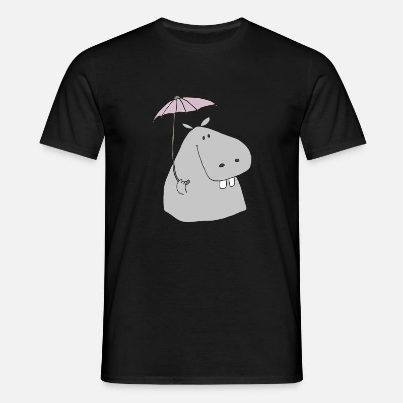 nilpferd mit schirm - Männer T-Shirt - Schwarz