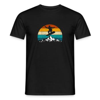 Snowboard, Halfpipe, Winter Sports, Retro Sunset - Men's T-Shirt - black - Front - AI Model Male 178 light (178cm)