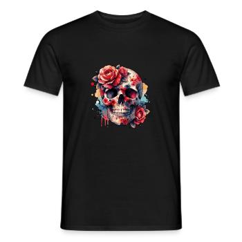 Flower Skull - Men's T-Shirt - black - Front - AI Model Male 178 light (178cm)
