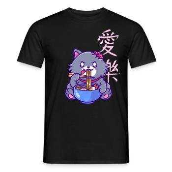 Chine Japon Nouilles pour chats Ramen Pâtes Spaghetti - T-shirt homme - noir - Devant - AI Model Male 178 light (178cm)