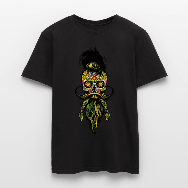 Kopf des mexikanischen Hipsters des Todes Bart Bart Bart Männer T-Shirt