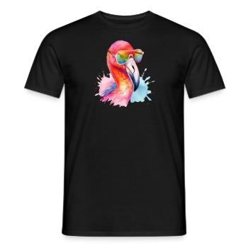 Colorful cool flamingo with sunglasses - Men's T-Shirt - black - Front - AI Model Male 178 light (178cm)