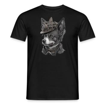 Steampunk Dog - Men's T-Shirt - black - Front - AI Model Male 178 light (178cm)