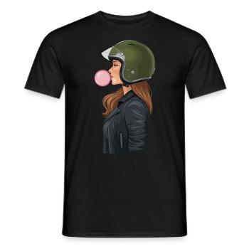 Coole Motorradfahrerin Bikerin kaut Kaugummi - Männer T-Shirt - Schwarz - Vorne - AI Model Male 178 light (178cm)