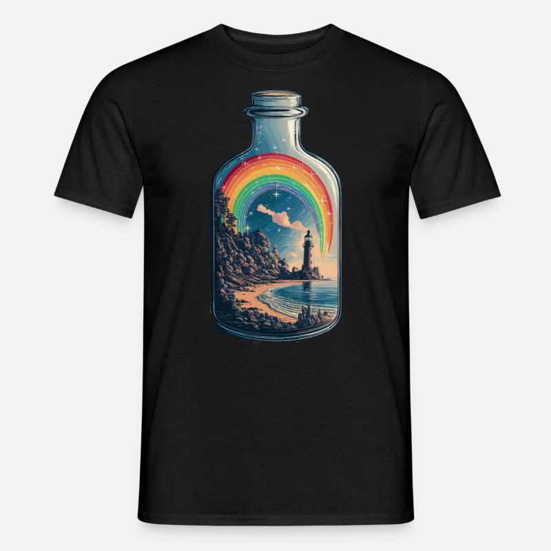 Regenbogen über Leuchtturm Küste für einen - Männer T-Shirt - Schwarz