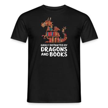 Fantasy-Drache und Bücherliebhaber - Männer T-Shirt - Schwarz - Vorne - AI Model Male 178 light (178cm)