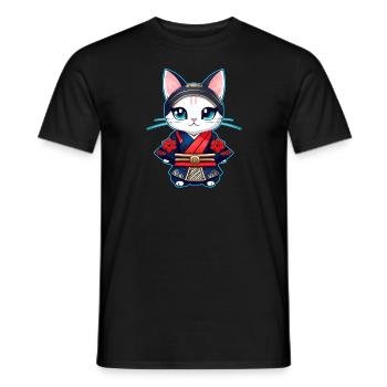 Niedliche Samurai Katze - Männer T-Shirt - Schwarz - Vorne - AI Model Male 178 light (178cm)