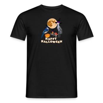 Robin Halloween Citrouille Lune Oiseau Biologiste - T-shirt homme - noir - Devant - AI Model Male 178 light (178cm)
