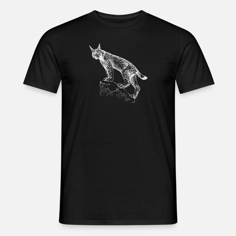 Ryś ręcznie rysowany - T-shirt męski - czarny
