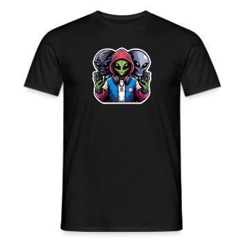 three Rap ALIENS - Männer T-Shirt - Schwarz - Vorne - AI Model Male 178 light (178cm)