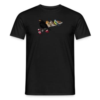 Merle, Rouge-gorge, Bleu, Branche, Noël, Oiseau - T-shirt homme - noir - Devant - AI Model Male 178 light (178cm)