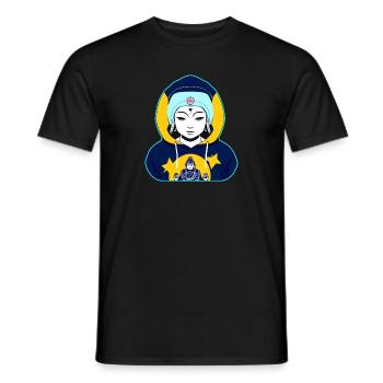 Cool colorful boy in hoodie in chakra colors - Men's T-Shirt - black - Front - AI Model Male 178 light (178cm)