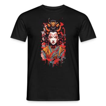 Oni Dämon Ukiyo-E Japan Streetwear Style - Männer T-Shirt - Schwarz - Vorne - AI Model Male 178 light (178cm)