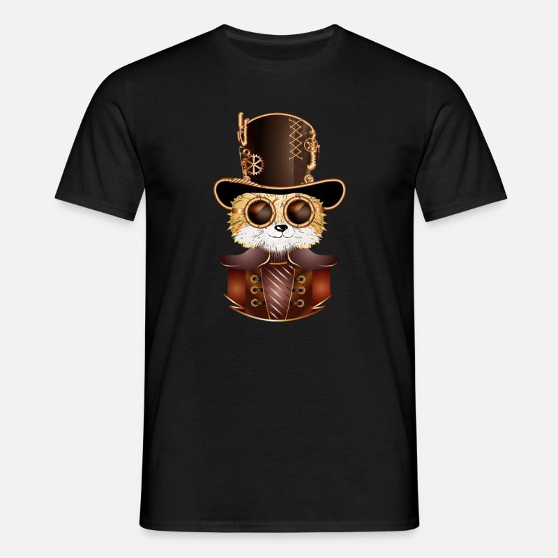 Volpe steampunk con antico cappello a cilindro e occhiali - Maglietta da uomo - nero