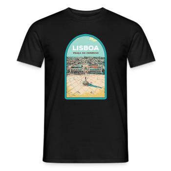 Illustration Commerce Square, Lisbon - Men's T-Shirt - black - Front - AI Model Male 178 light (178cm)