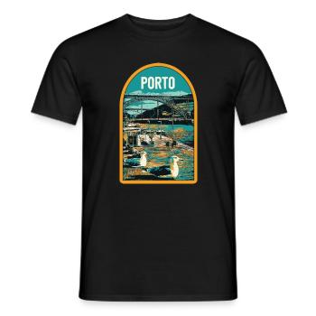 Porto, Douro & Ponte D. Luis: Illustration - Männer T-Shirt - Schwarz - Vorne - AI Model Male 178 light (178cm)
