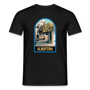 Picturesque alley, old town, Albufeira - Men's T-Shirt - black - Front - AI Model Male 178 light (178cm)