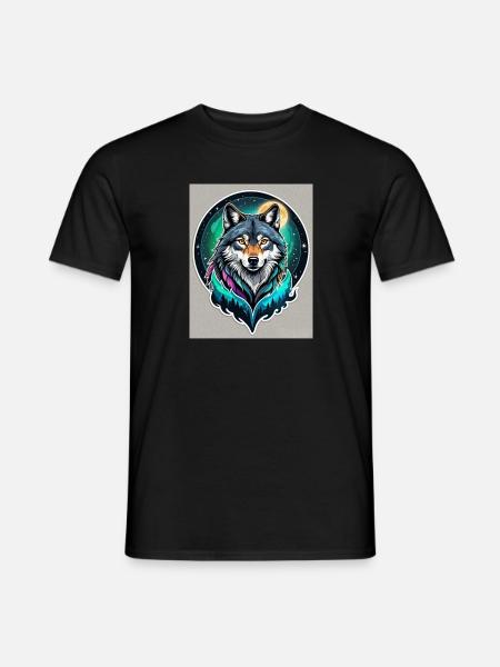 Aurora-Wolf im Mondlicht - Männer T-Shirt - Schwarz