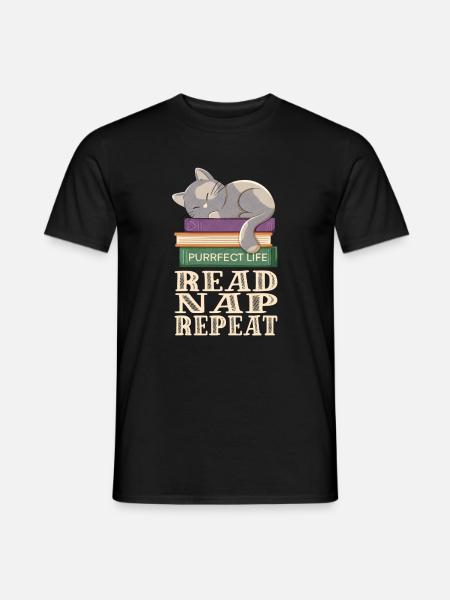 Reading, sleeping, repeating and cats - Men's T-Shirt - black