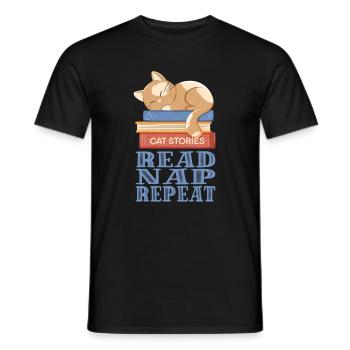 schlafende Katze und Bücher - Männer T-Shirt - Schwarz - Vorne - AI Model Male 178 light (178cm)