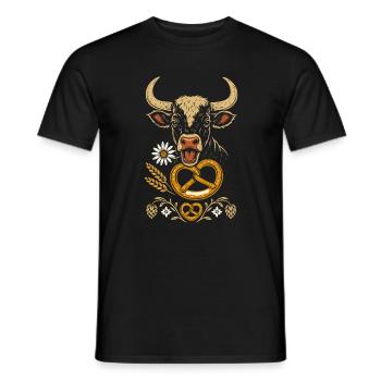 Vache sauvage avec bretzel - Volksfest Design - T-shirt homme - noir - Devant - AI Model Male 178 light (178cm)