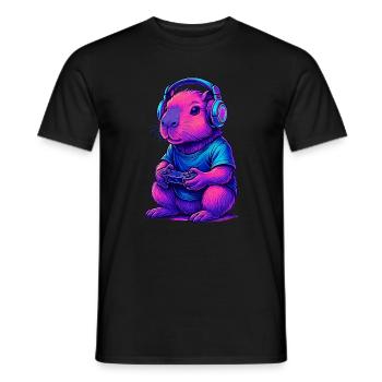 Capybara Gaming Gamer Gaming Gaming Video Games - Men's T-Shirt - black - Front - AI Model Male 178 light (178cm)