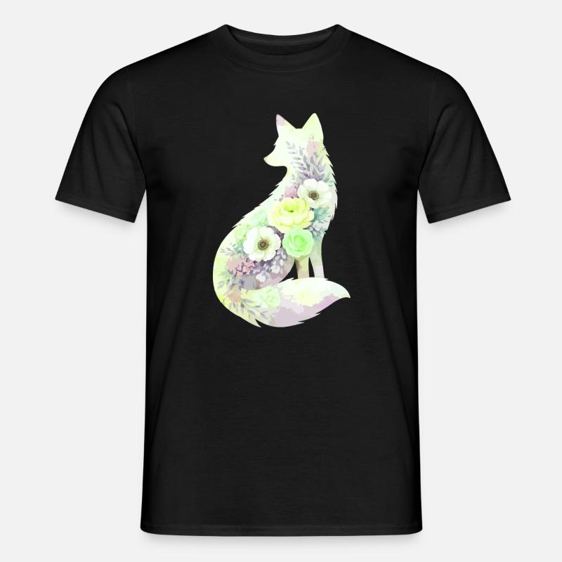 Fuchs Silhouette Aquarell Blumen - Männer T-Shirt - Schwarz