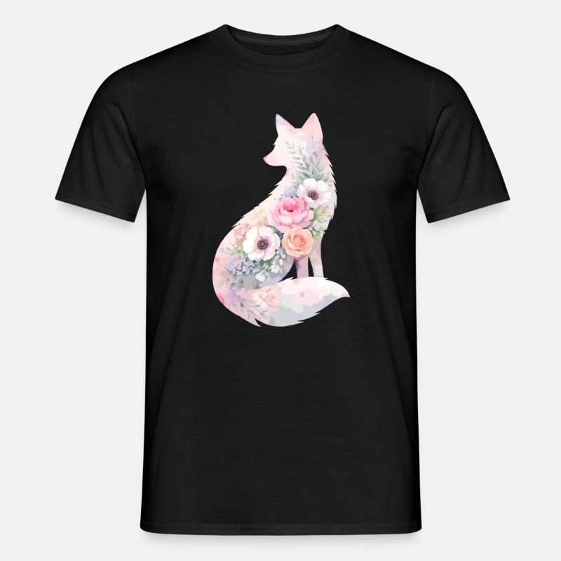 Fuchs Silhouette Aquarell Blumen - Männer T-Shirt - Schwarz