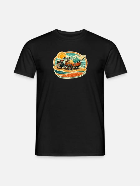 Retro Surfboard Cart on the Beach Cargo Bike Bicycle - Men's T-Shirt - black