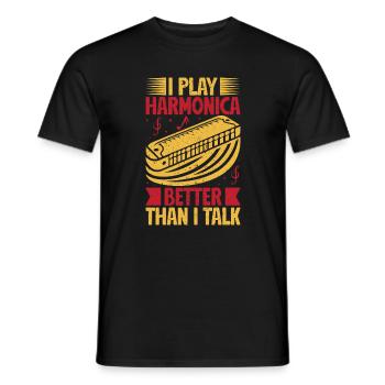 Un harmoniciste drôle joue mieux que je ne parle - T-shirt homme - noir - Devant - AI Model Male 178 light (178cm)