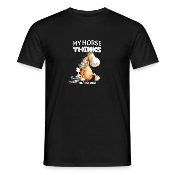 Horse Saying with Horse Motif My Horse Thinks - Men's T-Shirt - black - Front - AI Model Male 178 light (178cm)