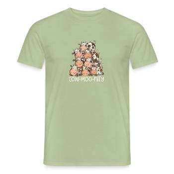 Funny Cow Pile I Coe-MUH-nity Community Pun - Men's T-Shirt - sage - Front - AI Model Male 178 light (178cm)